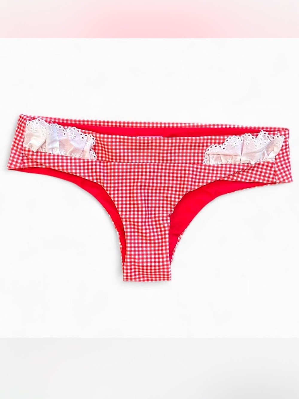 *NWT* LOLLI SWIM Mi Linda Ruffle Pocket Bikini  Red & White Gingham Eyelet — XS